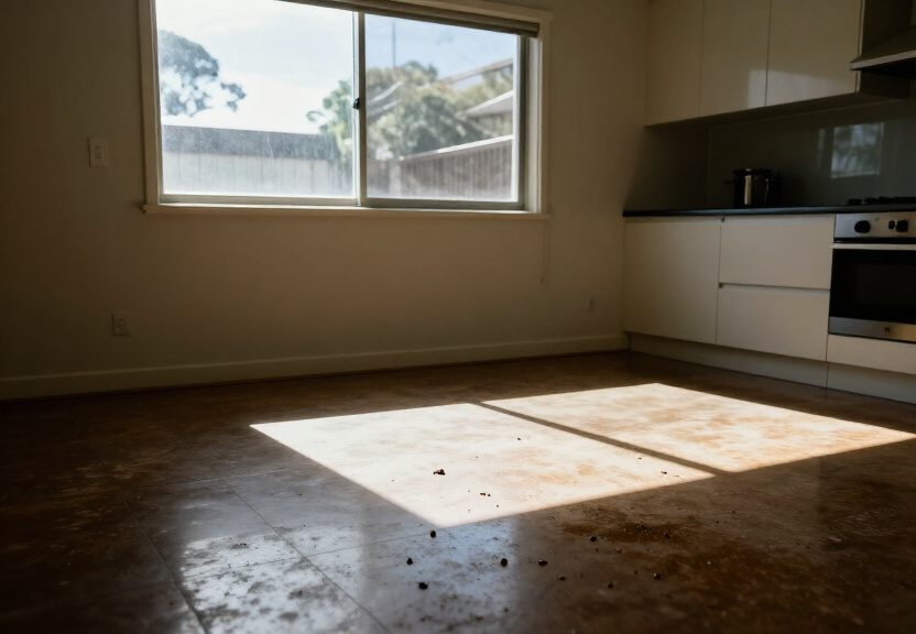 Flea-infested carpet in a Forest Lodge living room before treatment